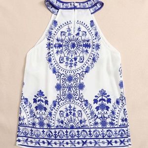 SHEIN Keyhole Back Tribal Print Halter Top